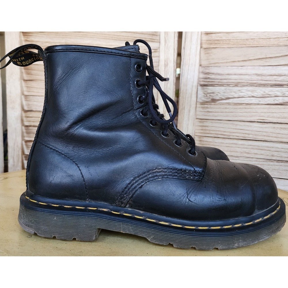 Dr. Martens Sz 10 Air Wair Industrial Black Leather Steel Toe Safety Work Boots